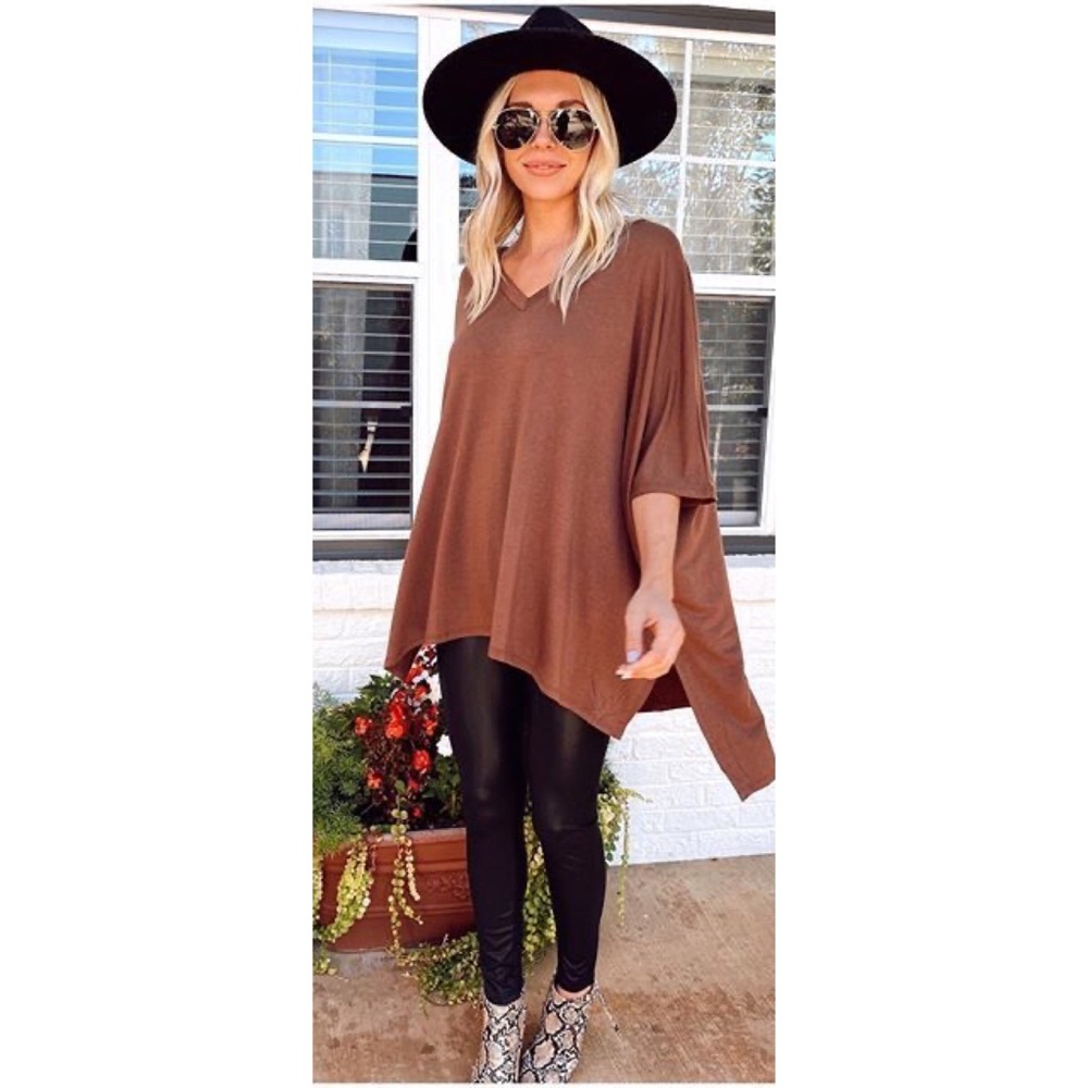 NWOT Brown Oversized V-Neck Tunic